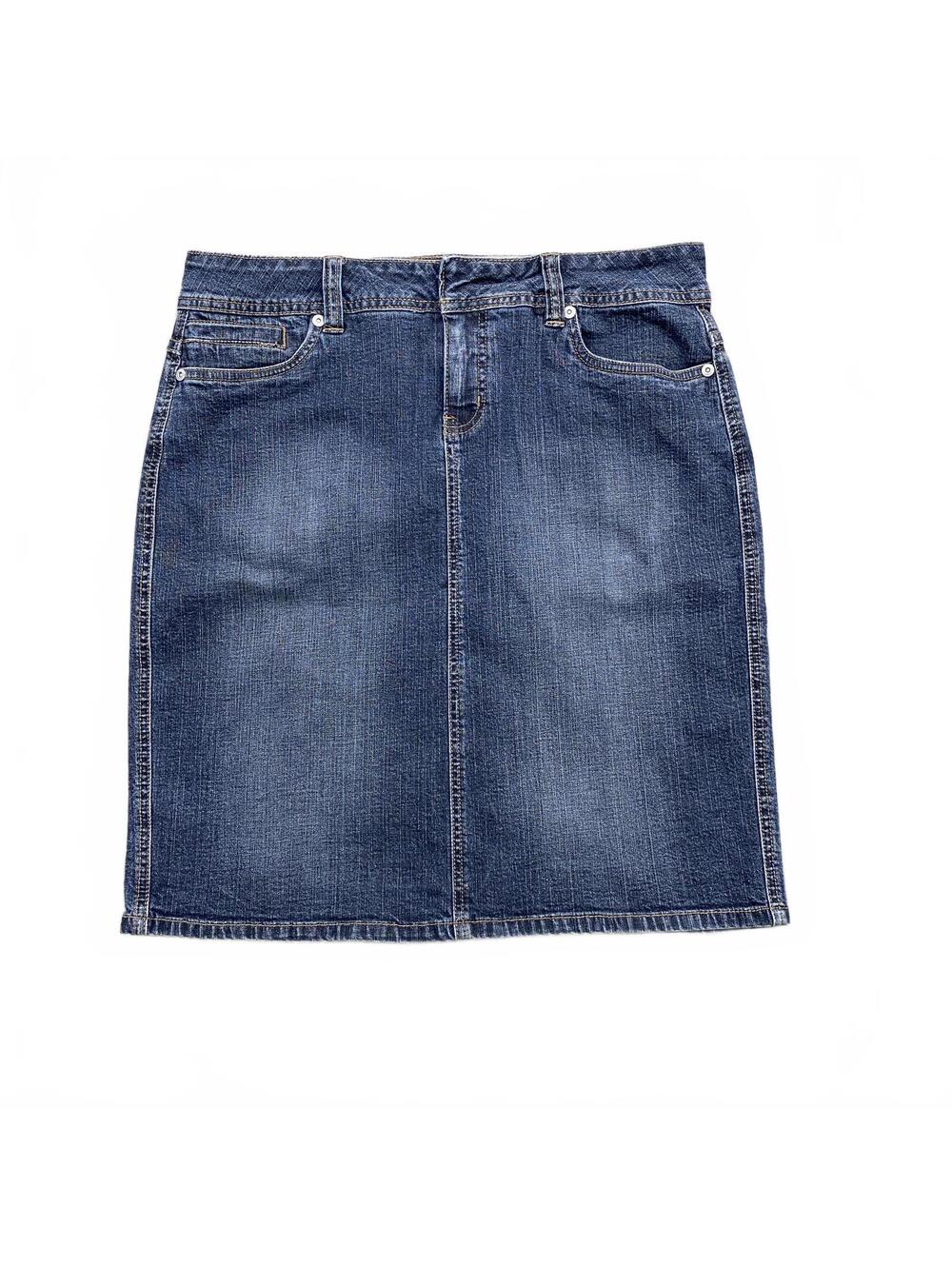 Vintage Contrast Jeans Denim Skirt Dark Wash Size 11 Y2K 2000s Pencil Mini